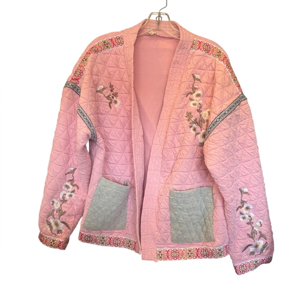 Floral Embroidered Pink Quilted Jacket Very LOVE SHACK FANCY